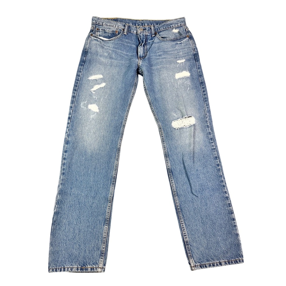 Levis 502 Mens Jeans 35x32* Blue Denim Distressed Regular Fit Straight Leg